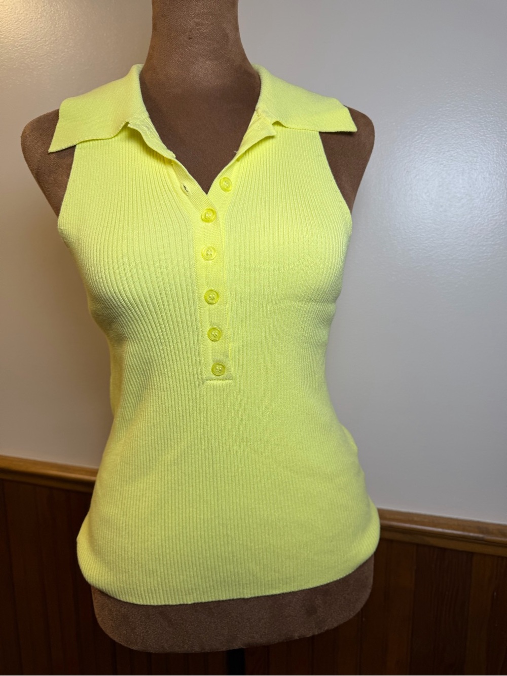 525 America  Yellow Sleeveless Ribbed Polo Tank